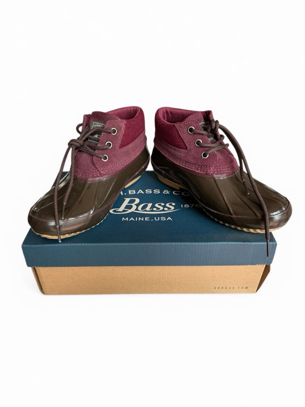 GH Bass Duck Boots Mandarin Burgundy Maroon Brown Size 6M WIth Box